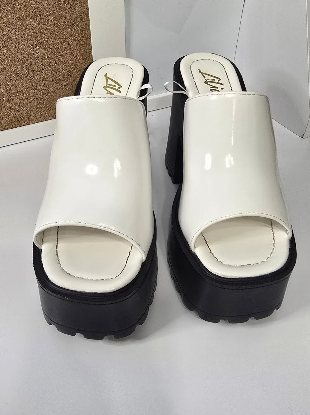 Liliana White Platform Slide Heels for Women